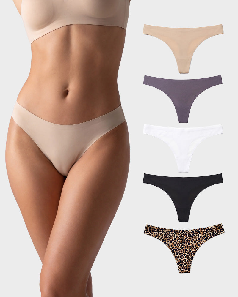 Seamless Ice Silk No-Show Thong Underwear 5-Pack - FirmaSmooth