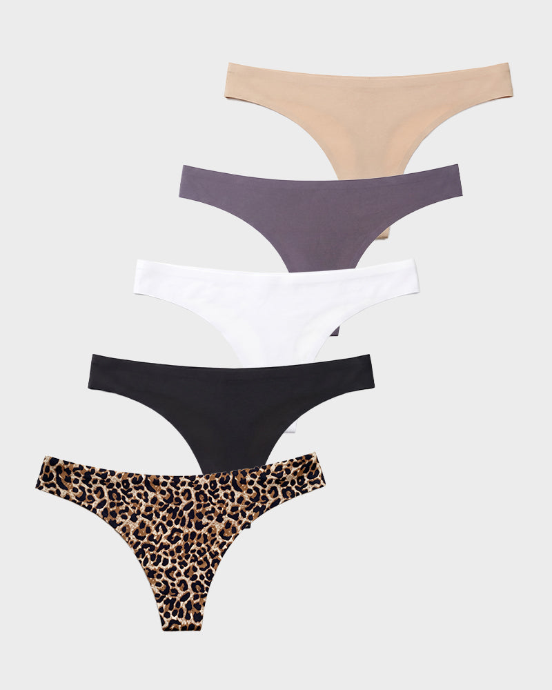 Seamless Ice Silk No-Show Thong Underwear 5-Pack - FirmaSmooth