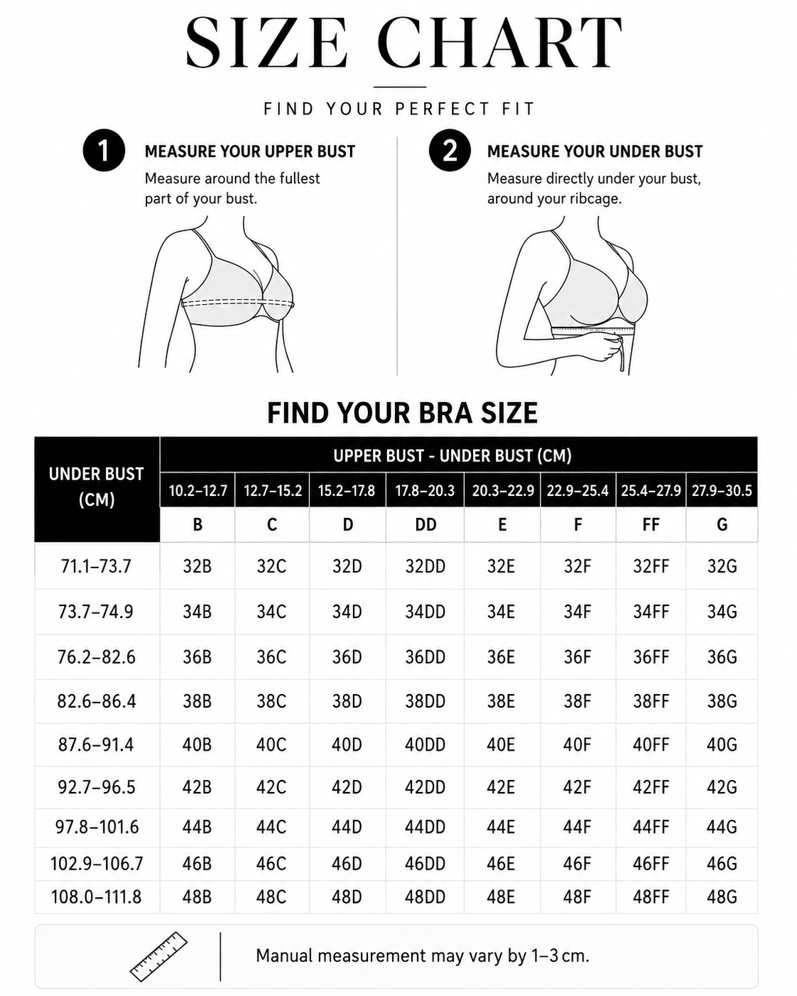 Front Closure Silicone Self-Adhesive Invisible Bra 2-Pack - FirmaHold size chart