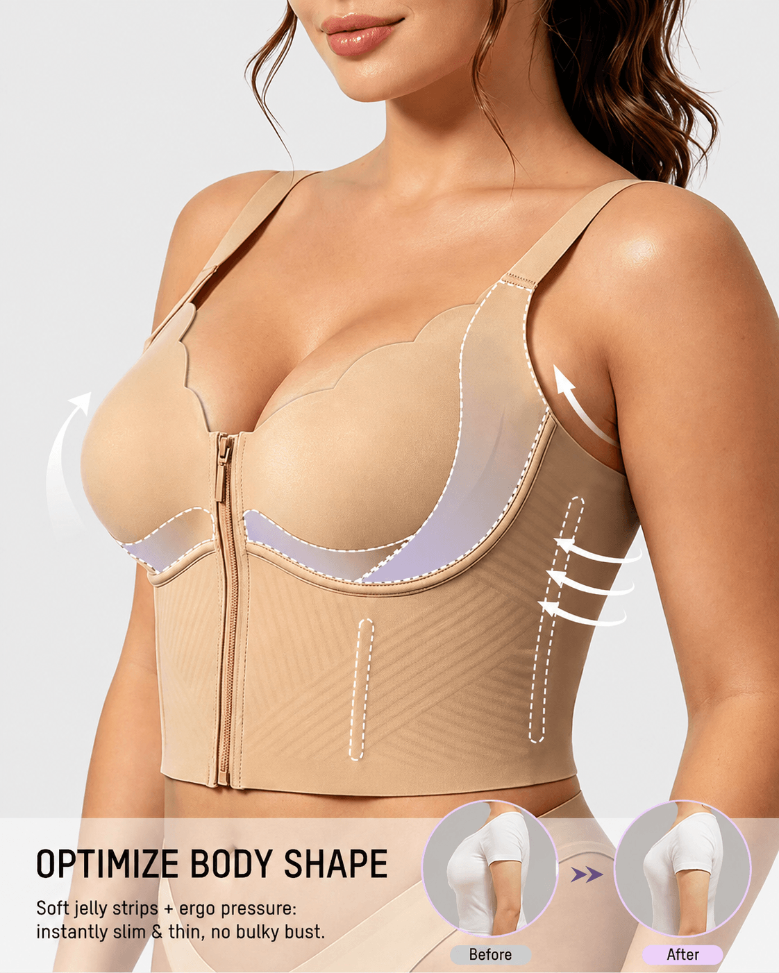 Zip-Front Longline Shaping Bra for Fuller Busts - FirmaSmooth