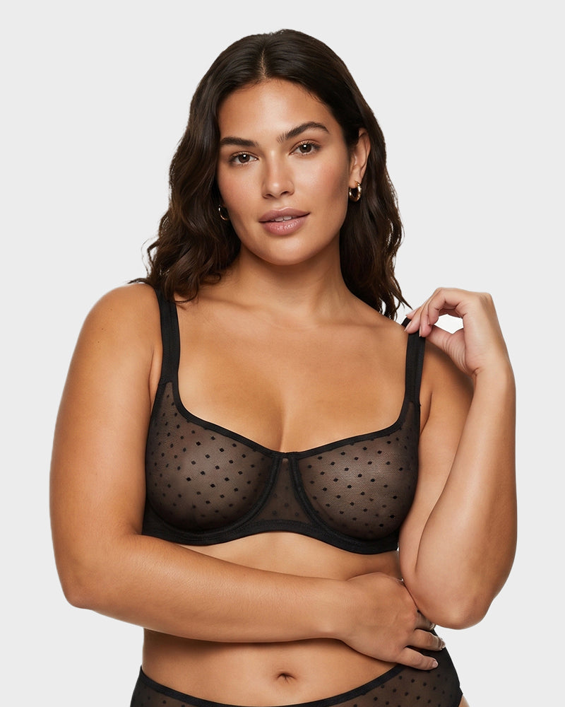 Sheer Unlined Dot-Mesh Balconette Bra - FirmaLace