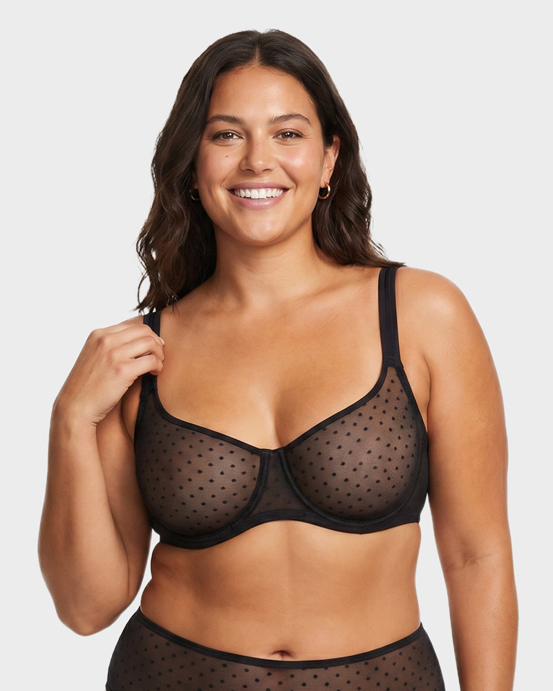 Sheer Unlined Dot-Mesh Balconette Bra - FirmaLace