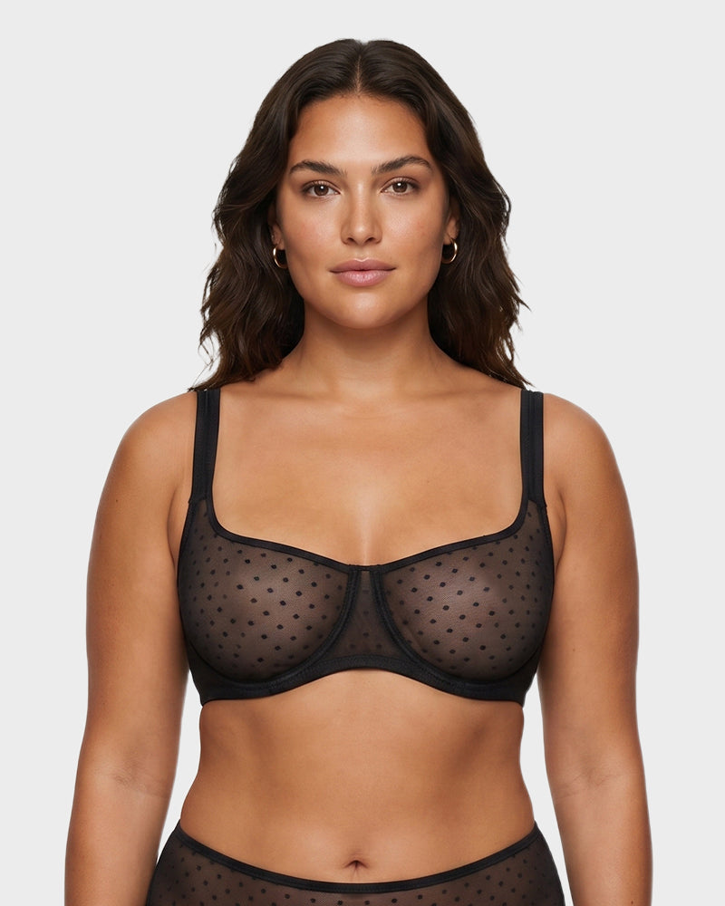 Sheer Unlined Dot-Mesh Balconette Bra - FirmaLace