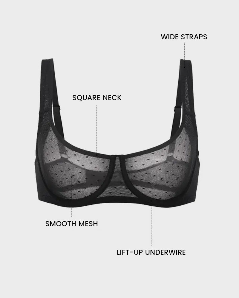 Sheer Unlined Dot-Mesh Balconette Bra - FirmaLace
