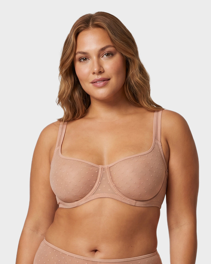 Sheer Unlined Dot-Mesh Balconette Bra - FirmaLace