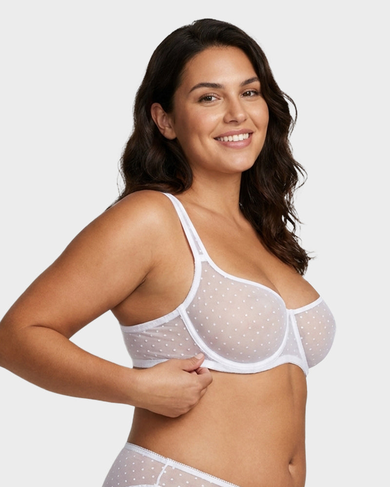 Sheer Unlined Dot-Mesh Balconette Bra - FirmaLace