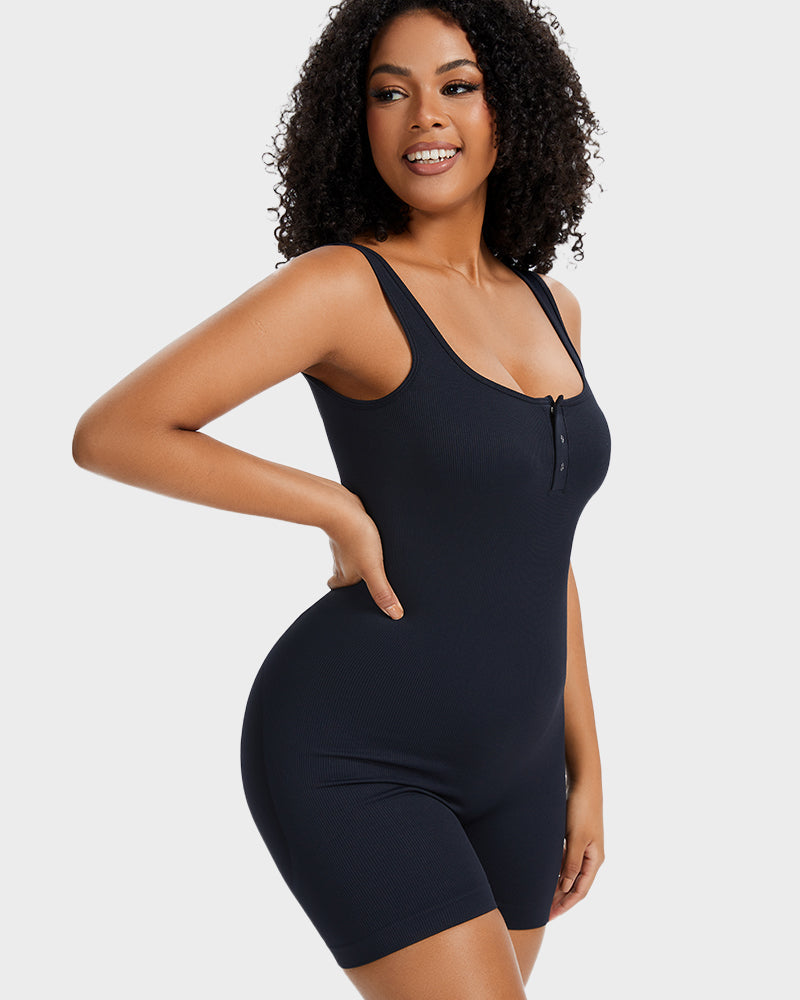 Snap-Button Shaping Shorts Bodysuit - FirmaSculpt