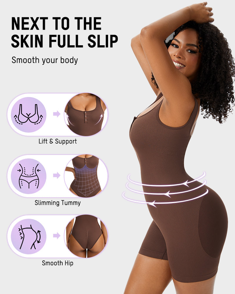 Snap-Button Shaping Shorts Bodysuit - FirmaSculpt