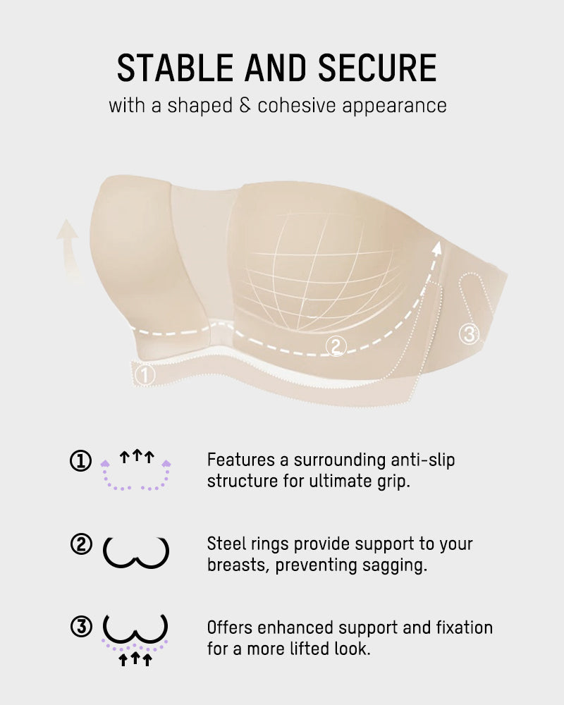 Anti-Slip Full Coverage Strapless Bandeau Bra - FirmaHold