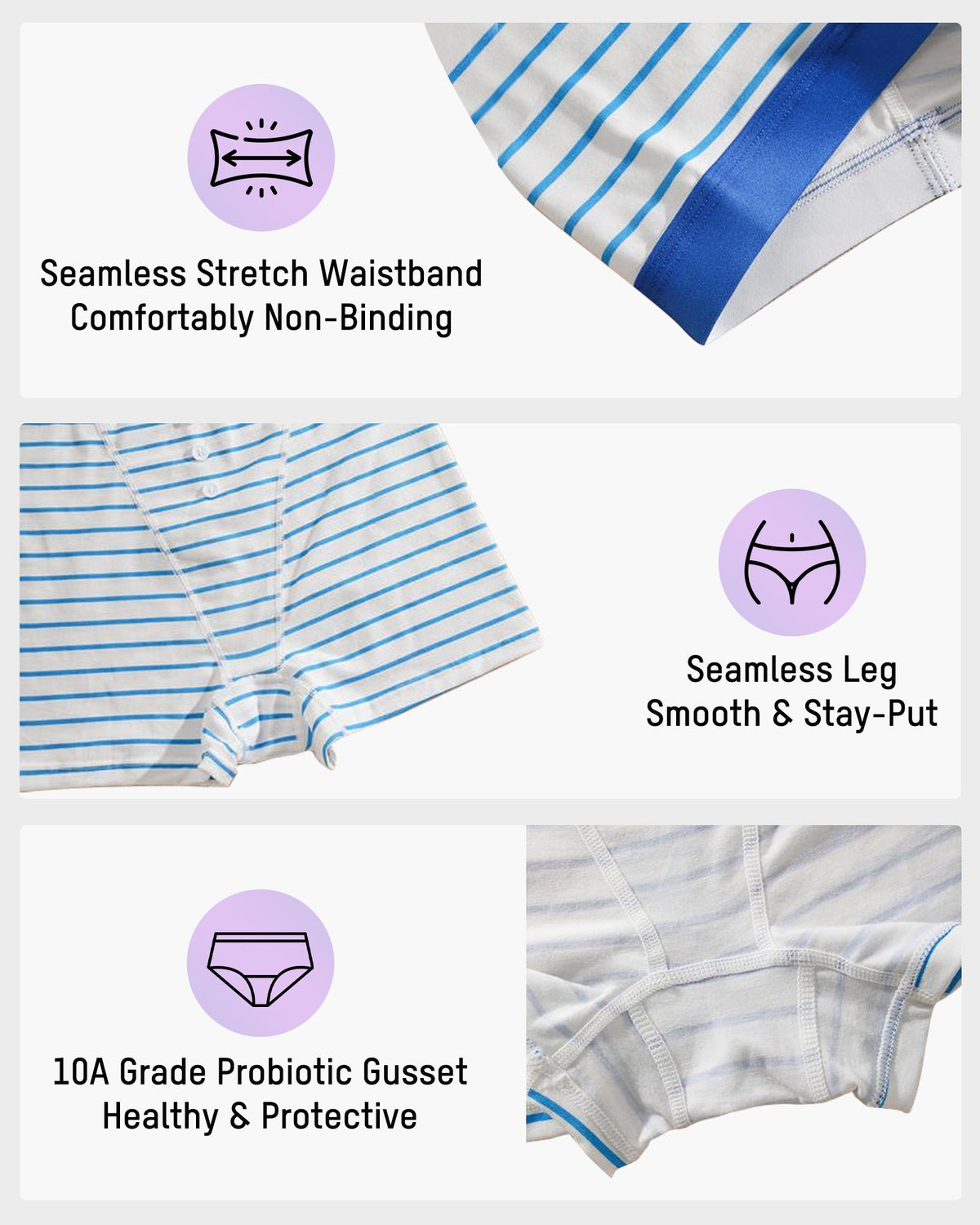 Striped Soft Breathable Boyshort Knickers 5-Pack - FirmaBreeze