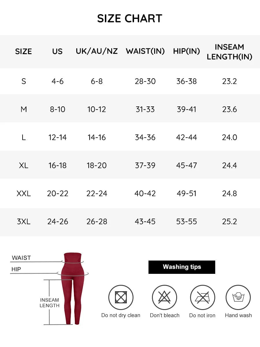 High-Waist Anti-Slip Shaping Leggings - FirmaControl size chart