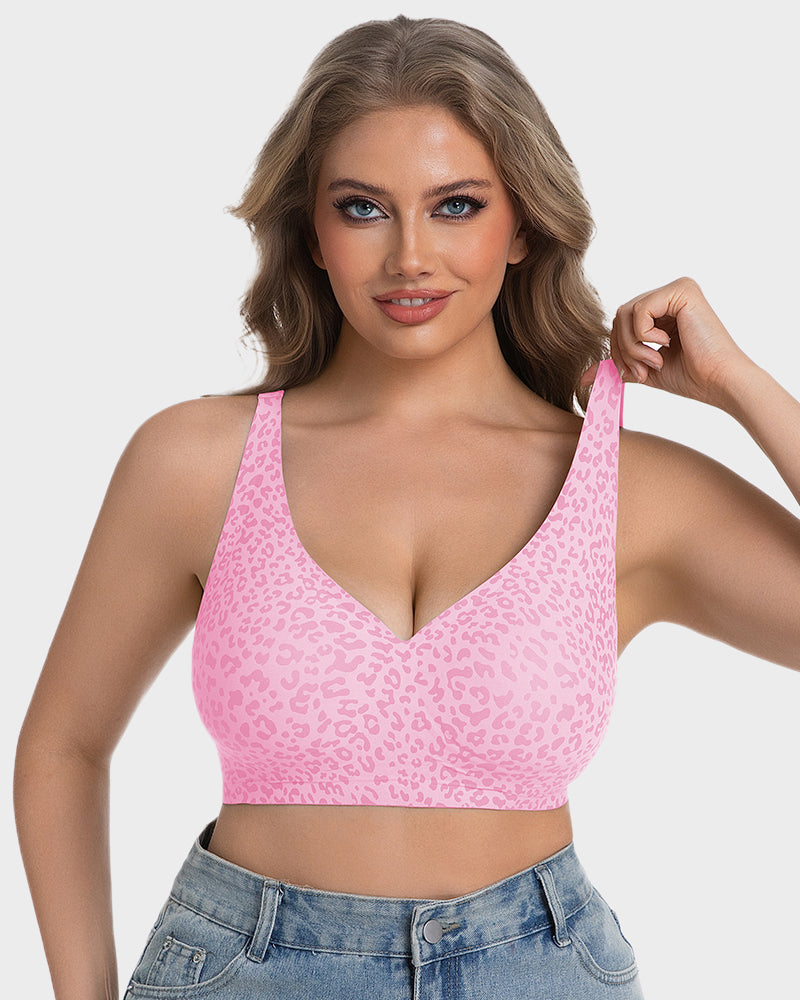 Wireless Leopard V-Neck Lift Contour Bra - FirmaLift