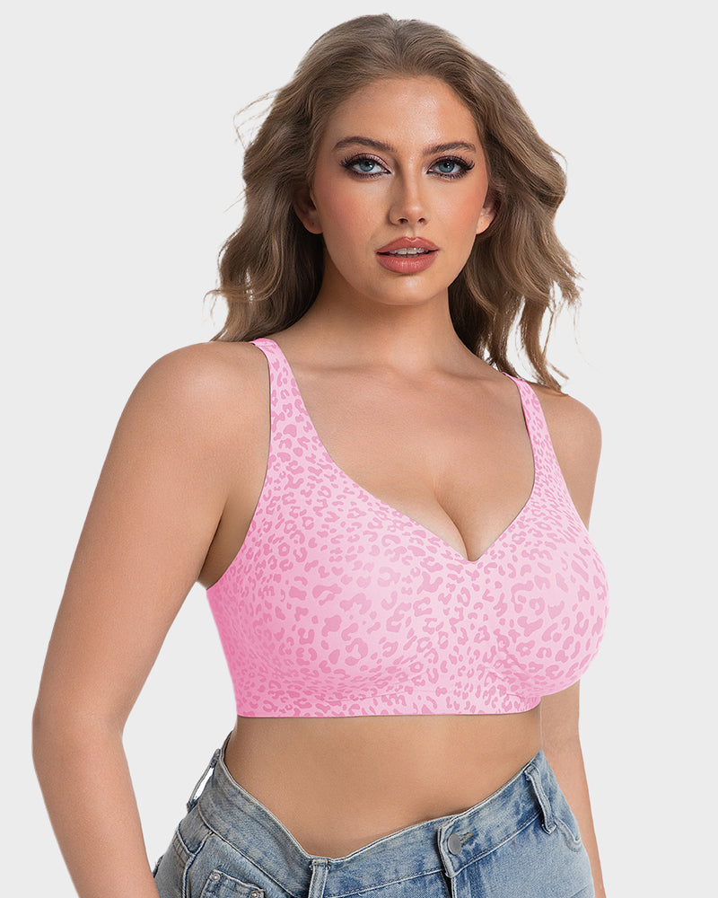Wireless Leopard V-Neck Lift Contour Bra - FirmaLift