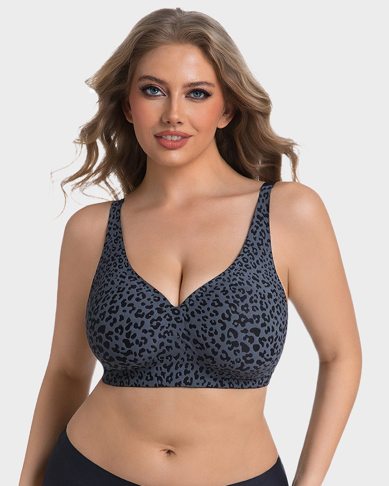 Wireless Leopard V-Neck Lift Contour Bra - FirmaLift