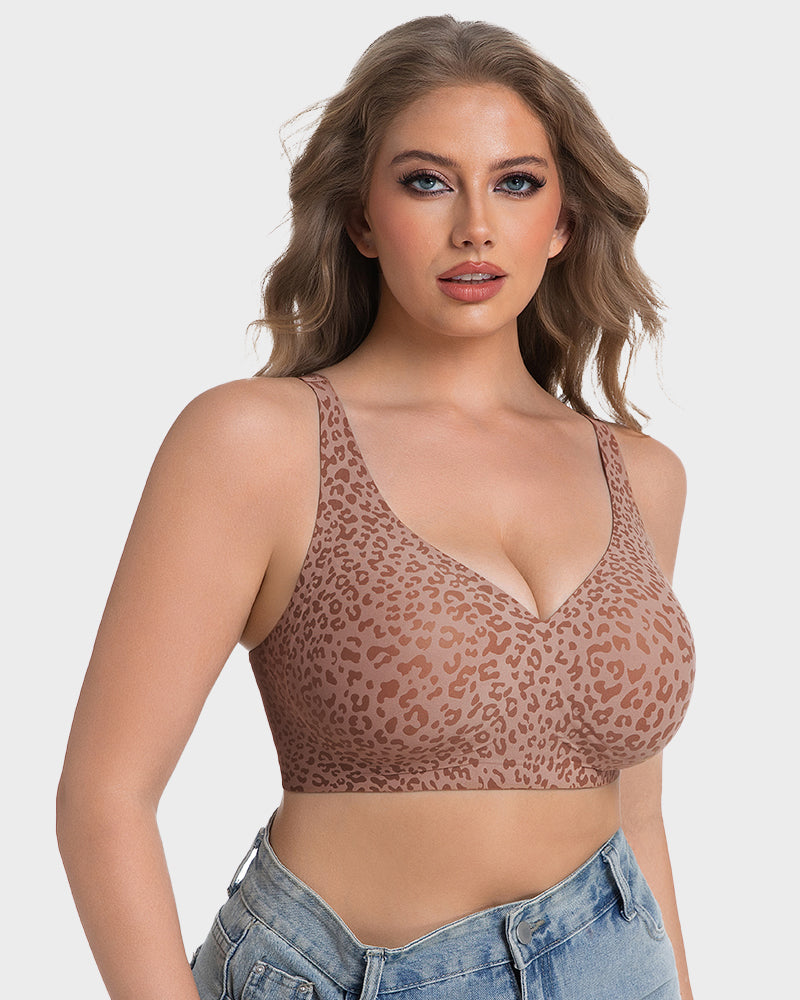 Wireless Leopard V-Neck Lift Contour Bra - FirmaLift