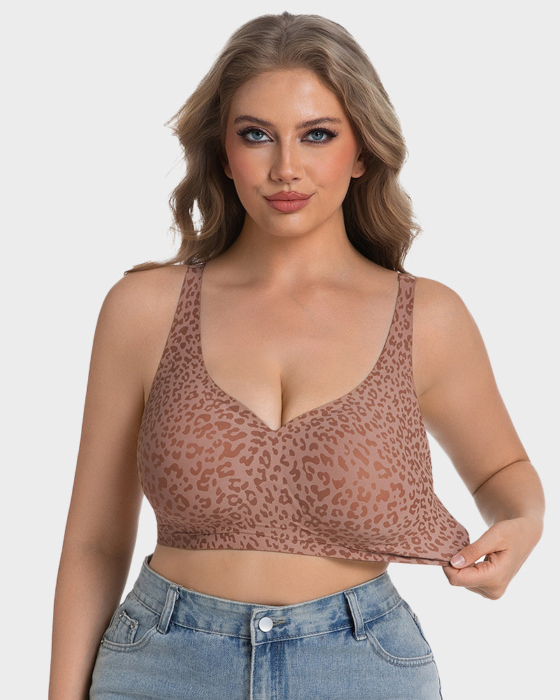 Wireless Leopard V-Neck Lift Contour Bra - FirmaLift