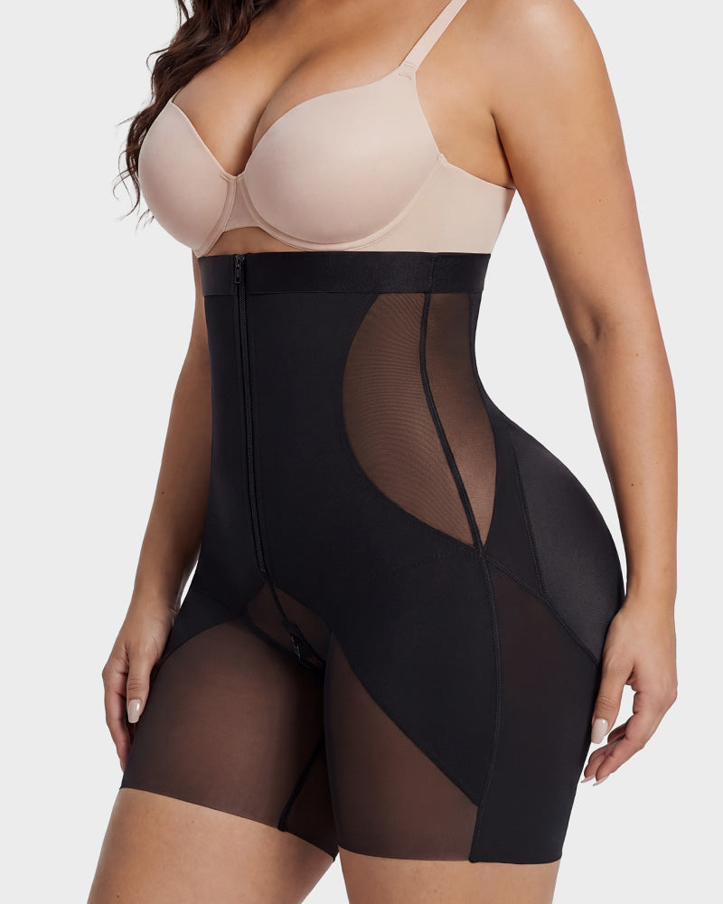 Zip-Front Tummy Control Butt-Lifting Shapewear Shorts - FirmaControl