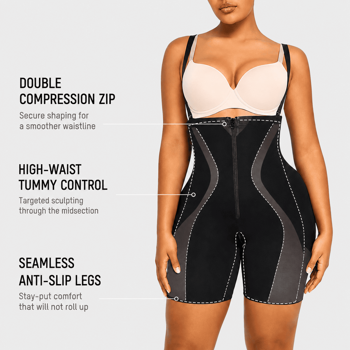 Zip-Front Tummy Control Butt-Lifting Shapewear Shorts - FirmaControl