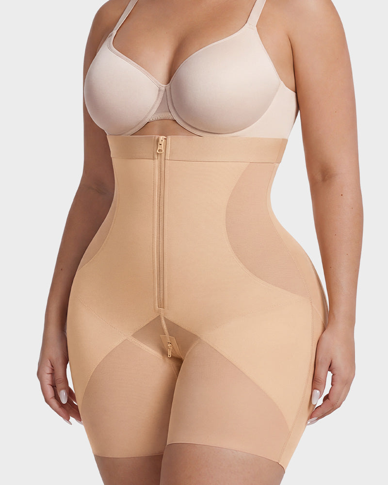 Zip-Front Tummy Control Butt-Lifting Shapewear Shorts - FirmaControl