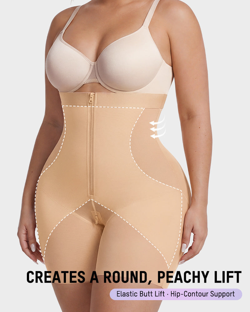Zip-Front Tummy Control Butt-Lifting Shapewear Shorts - FirmaControl