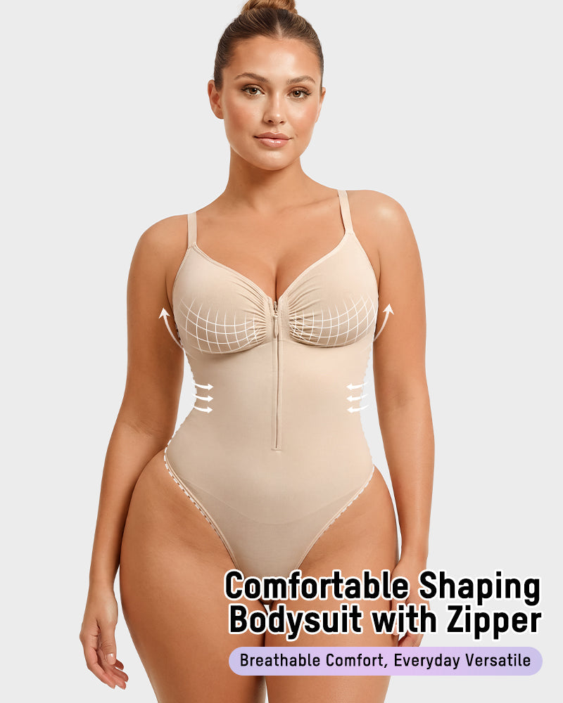 Zip-Front Tummy Control Shapewear Bodysuit - FirmaSculpt
