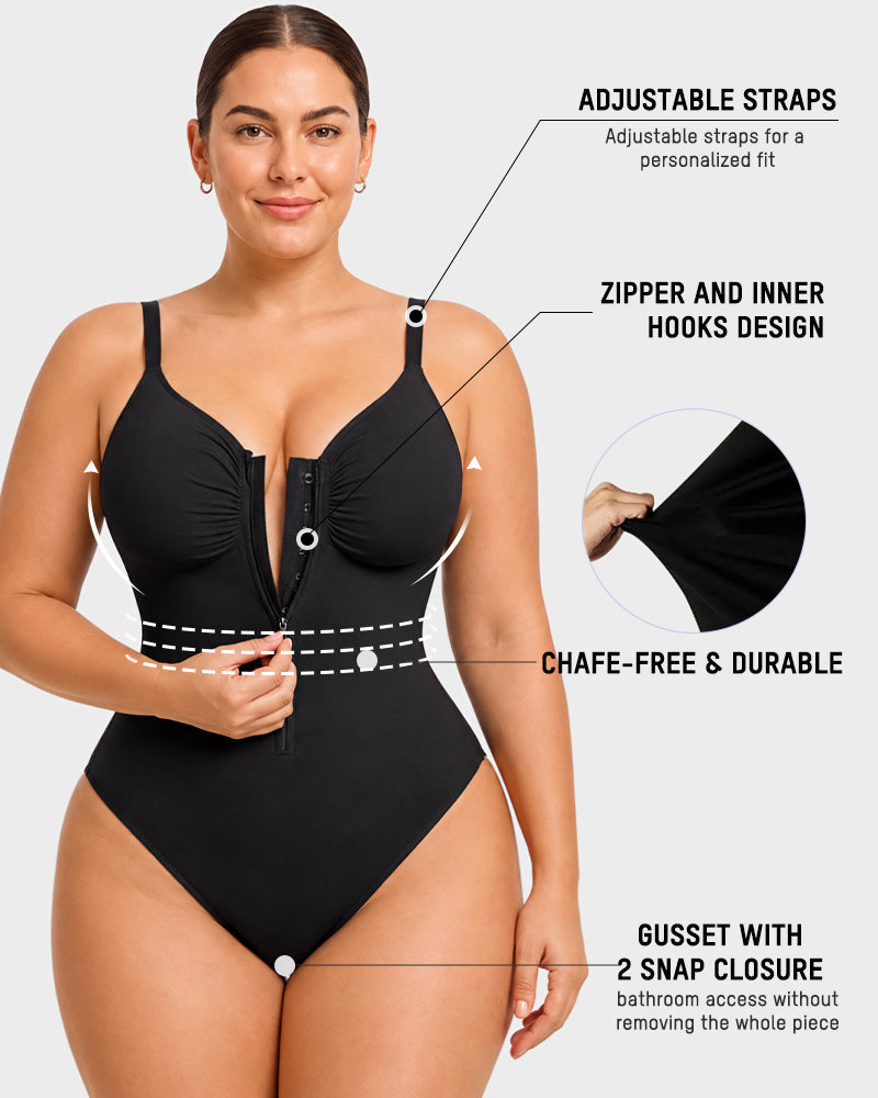 Zip-Front Tummy Control Shapewear Bodysuit - FirmaSculpt