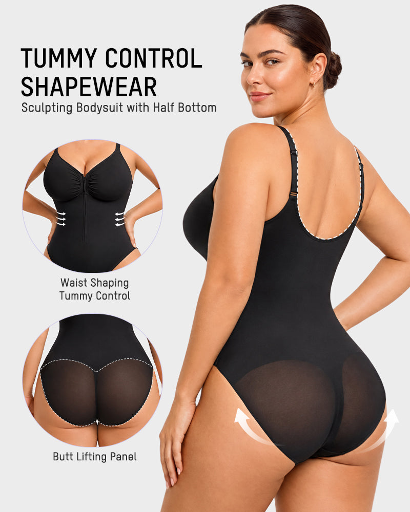 Zip-Front Tummy Control Shapewear Bodysuit - FirmaSculpt