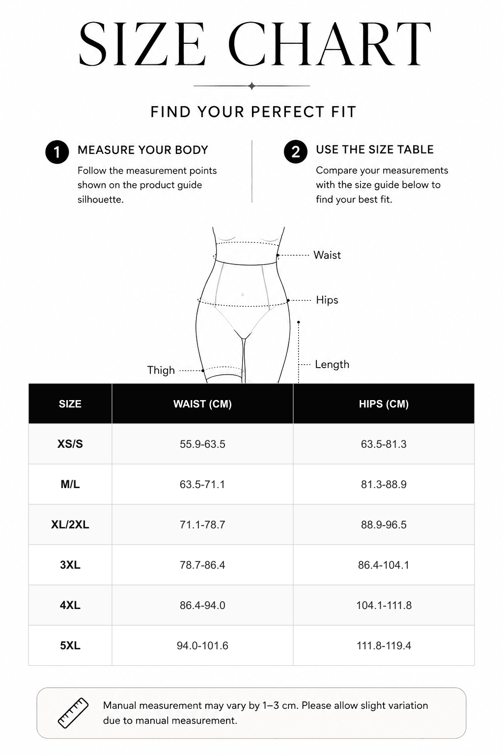 High-Waist Tummy Control Shaping Shorts - FirmaControl size chart