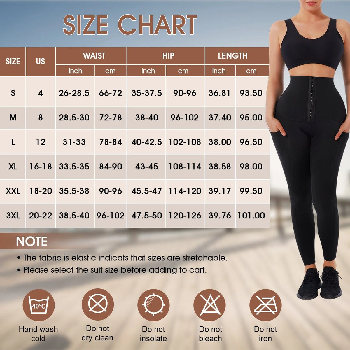 Full-Length Tummy Control Body Pants with Pockets - FirmaControl size chart