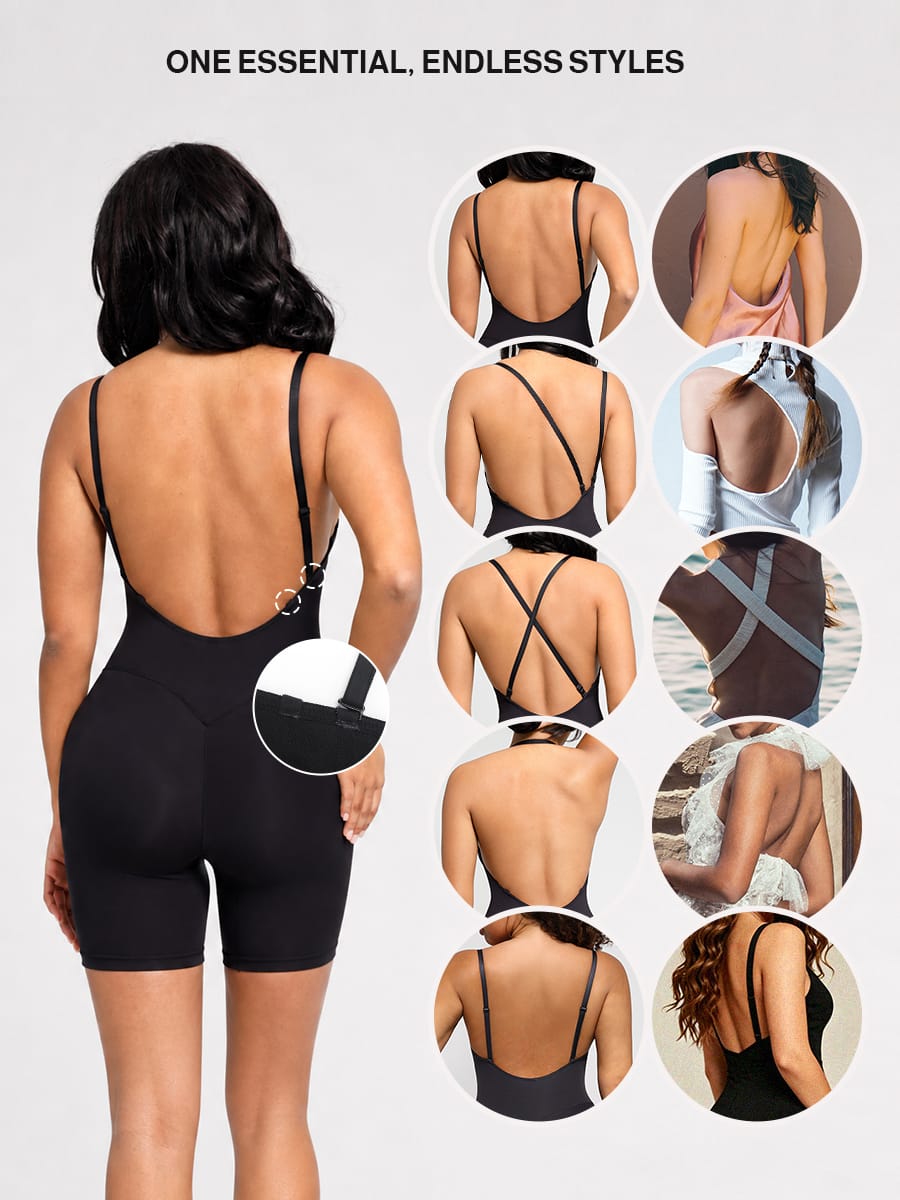 Plunge Low-Back Mid-Thigh Body Shaper with Removable Butt and Hips Pads - FirmaActive
