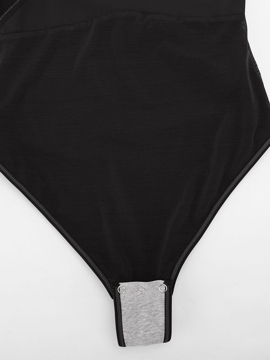 Pleated V-Neck Tummy Control Thong Bodysuit - FirmaSculpt