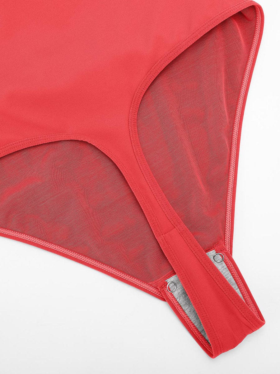 Pleated V-Neck Tummy Control Thong Bodysuit - FirmaSculpt