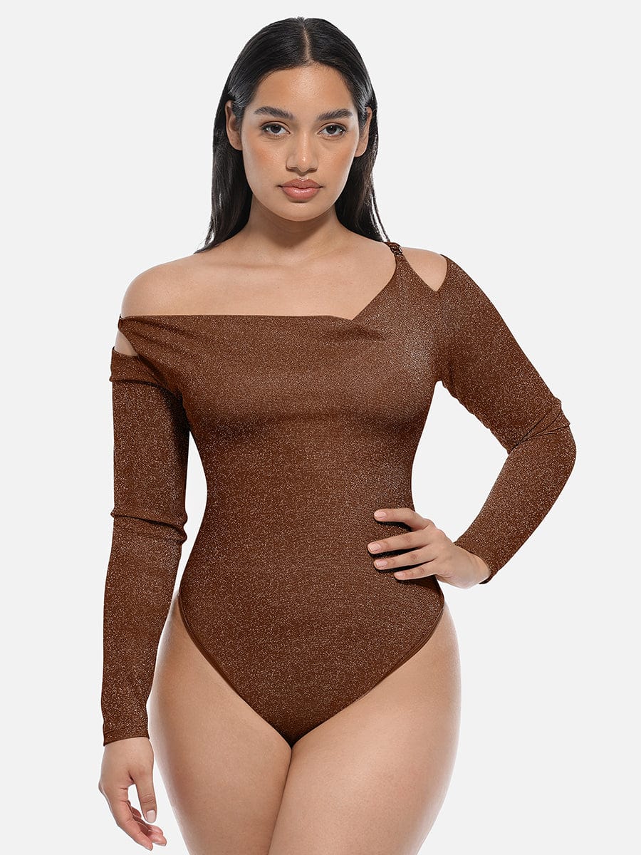 Draped Neck All-In-One Shaping Bodysuit with Built-In Bra - FirmaSculpt