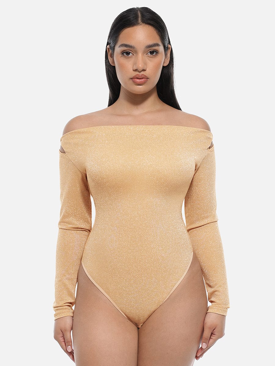 Draped Neck All-In-One Shaping Bodysuit with Built-In Bra - FirmaSculpt