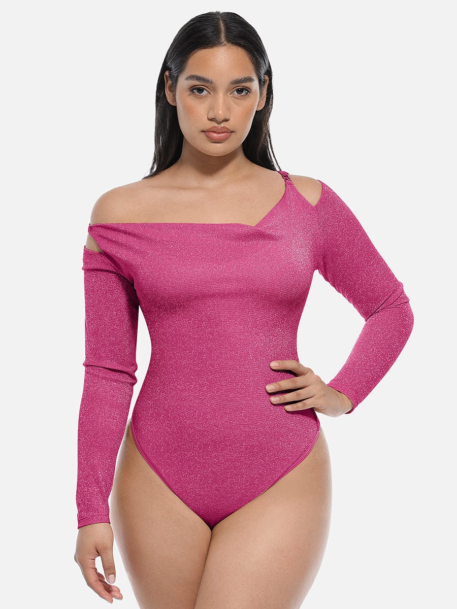 Draped Neck All-In-One Shaping Bodysuit with Built-In Bra - FirmaSculpt