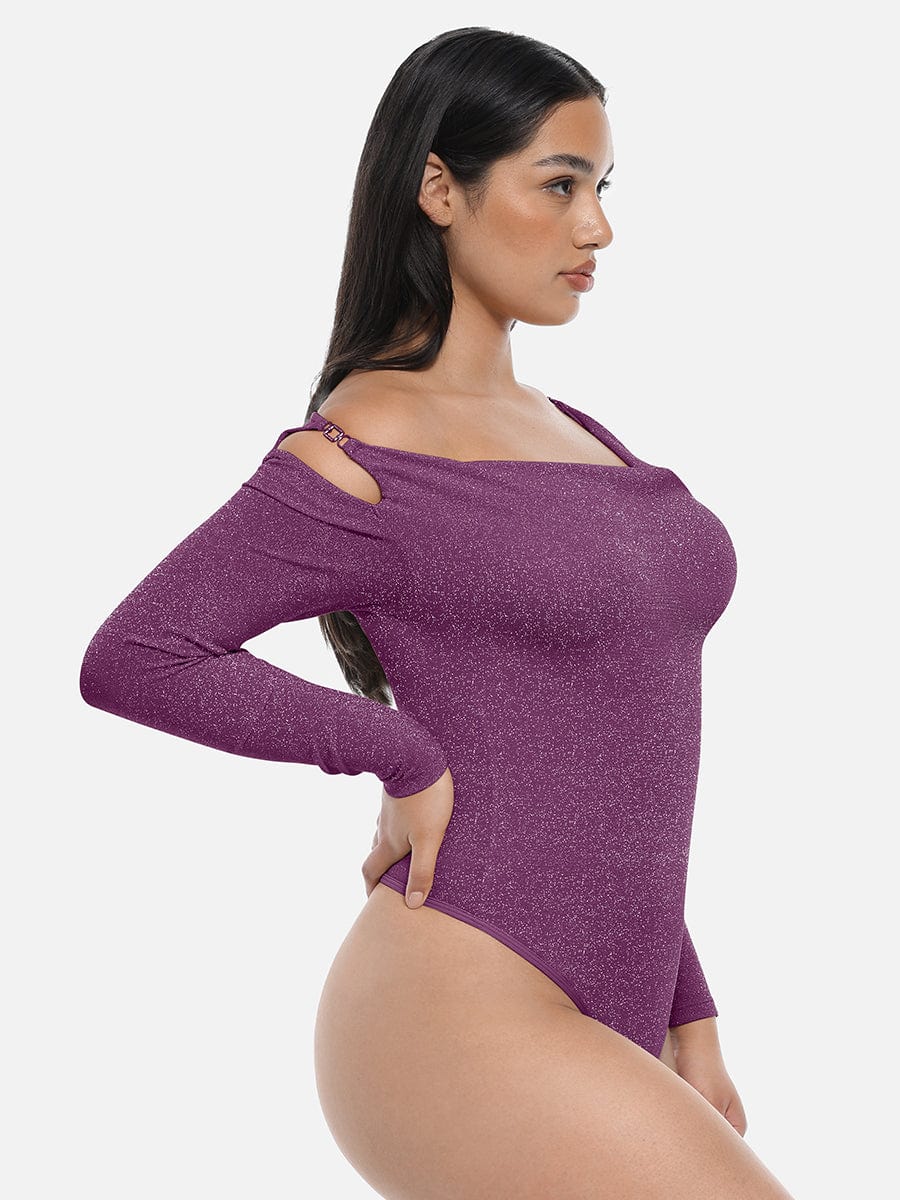Draped Neck All-In-One Shaping Bodysuit with Built-In Bra - FirmaSculpt