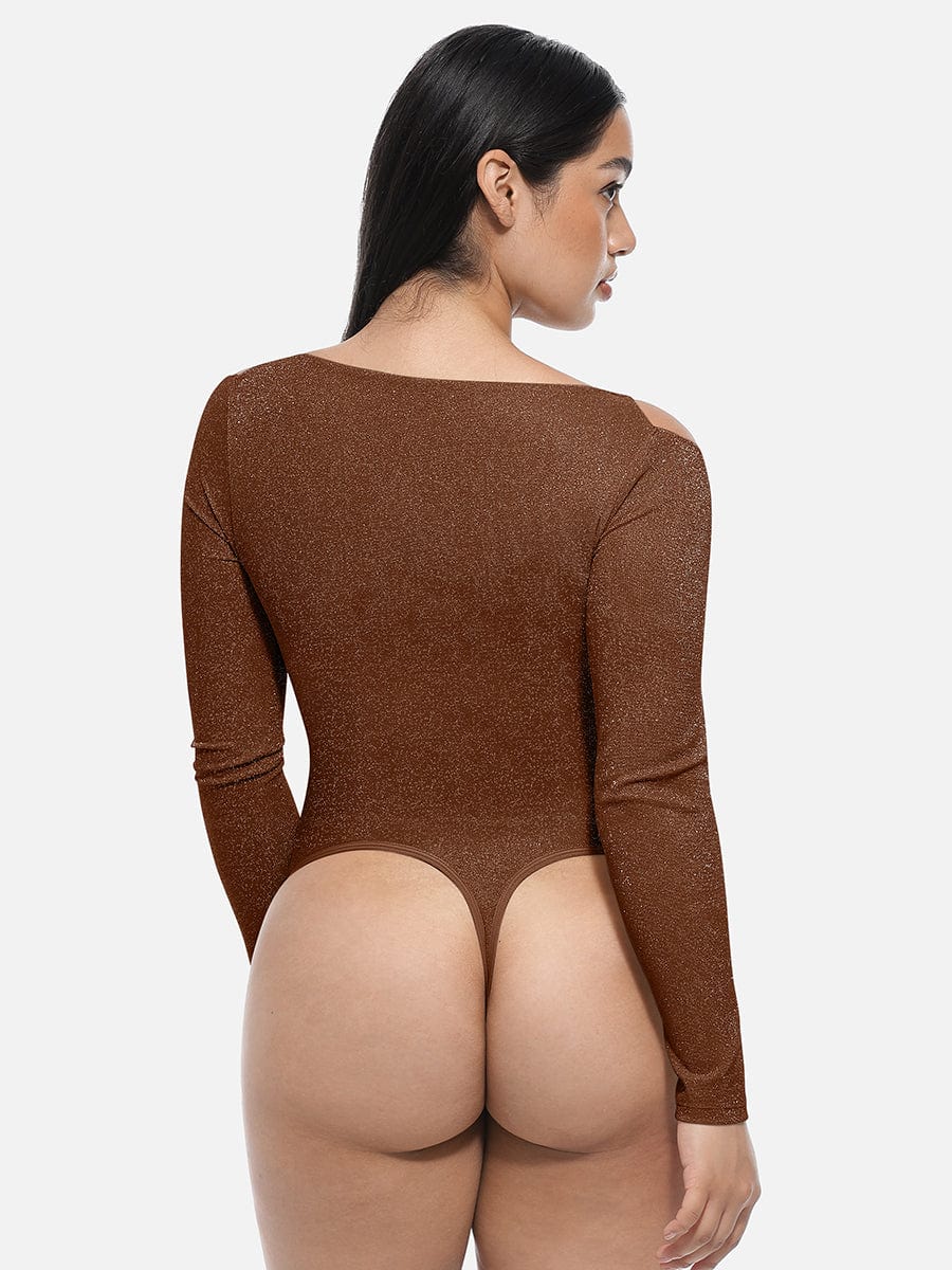 Draped Neck All-In-One Shaping Bodysuit with Built-In Bra - FirmaSculpt