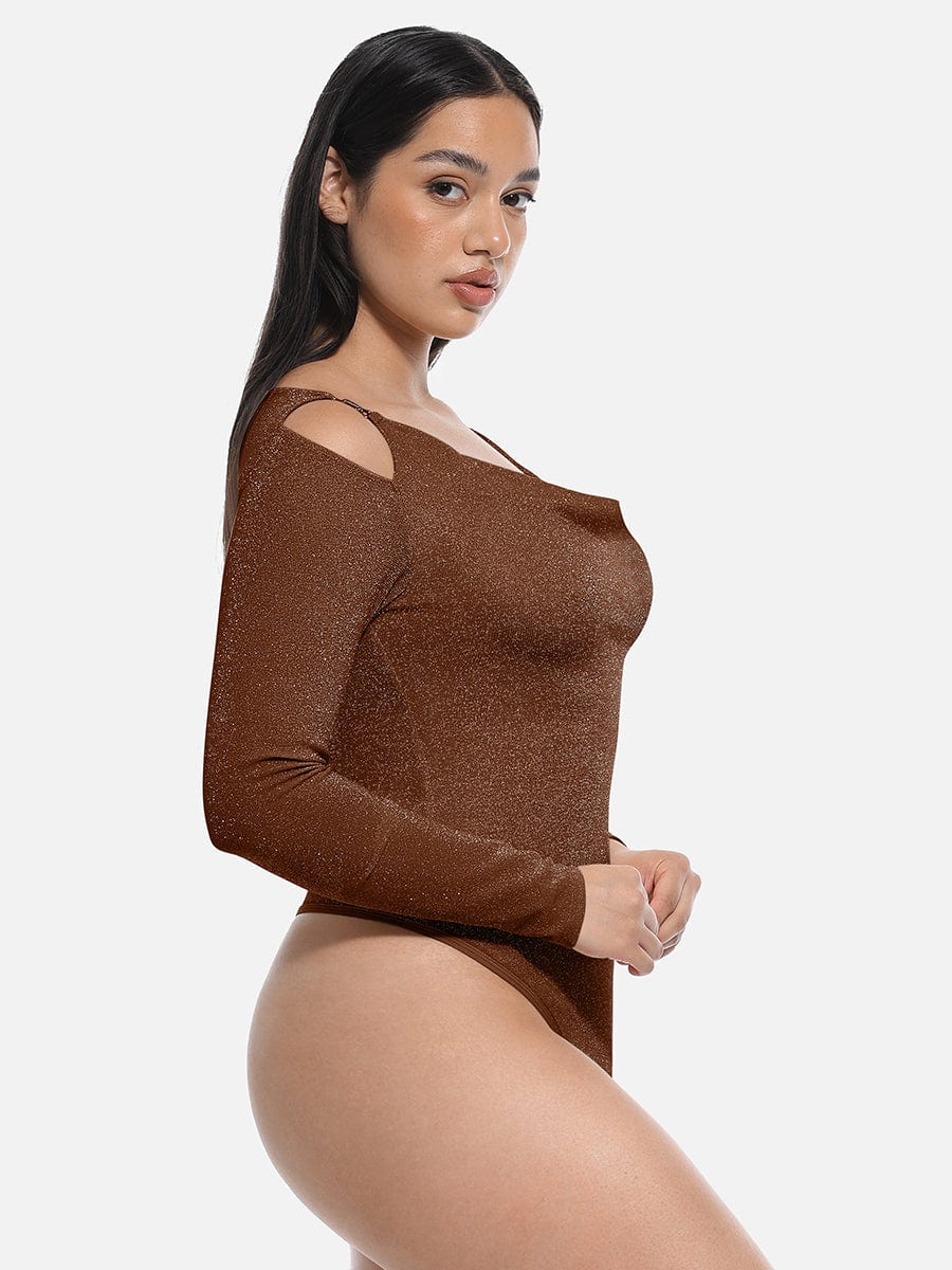 Draped Neck All-In-One Shaping Bodysuit with Built-In Bra - FirmaSculpt