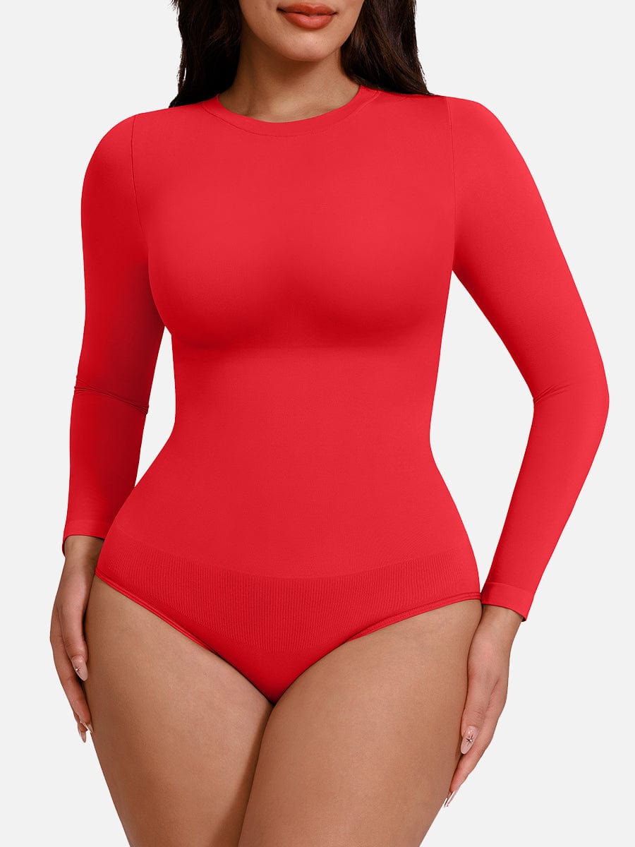 Long-Sleeve Crew Neck Tummy Control Bodysuit - FirmaSculpt