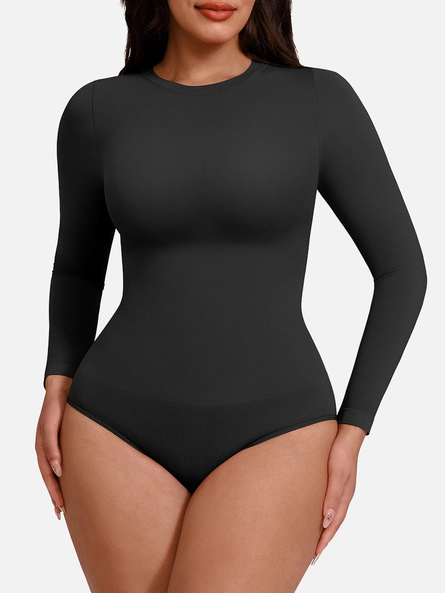 Long-Sleeve Crew Neck Tummy Control Bodysuit - FirmaSculpt