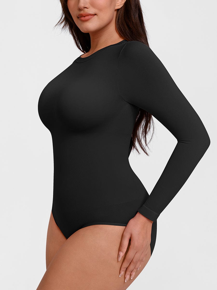 Long-Sleeve Crew Neck Tummy Control Bodysuit - FirmaSculpt