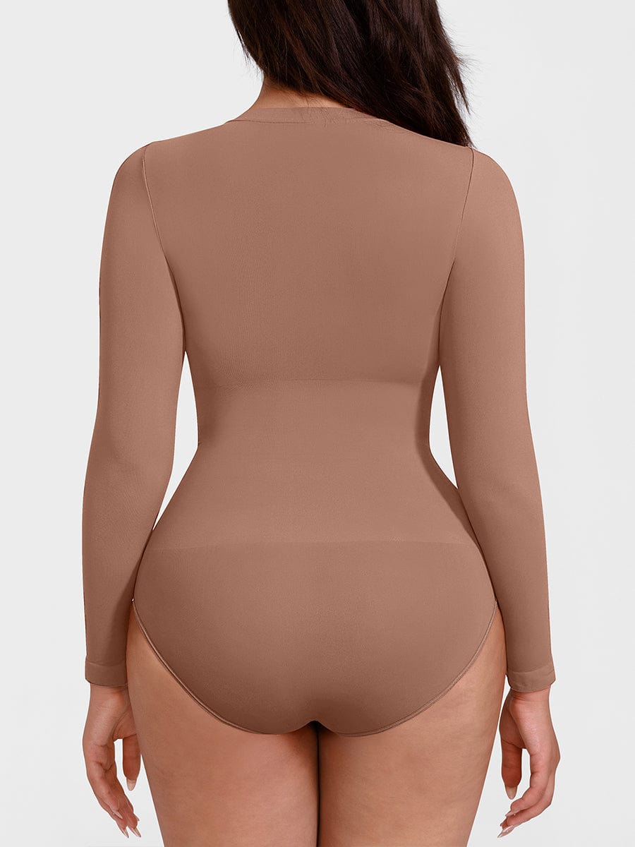 Long-Sleeve Crew Neck Tummy Control Bodysuit - FirmaSculpt