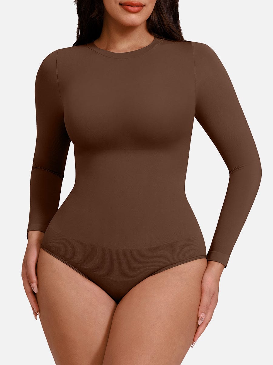 Long-Sleeve Crew Neck Tummy Control Bodysuit - FirmaSculpt