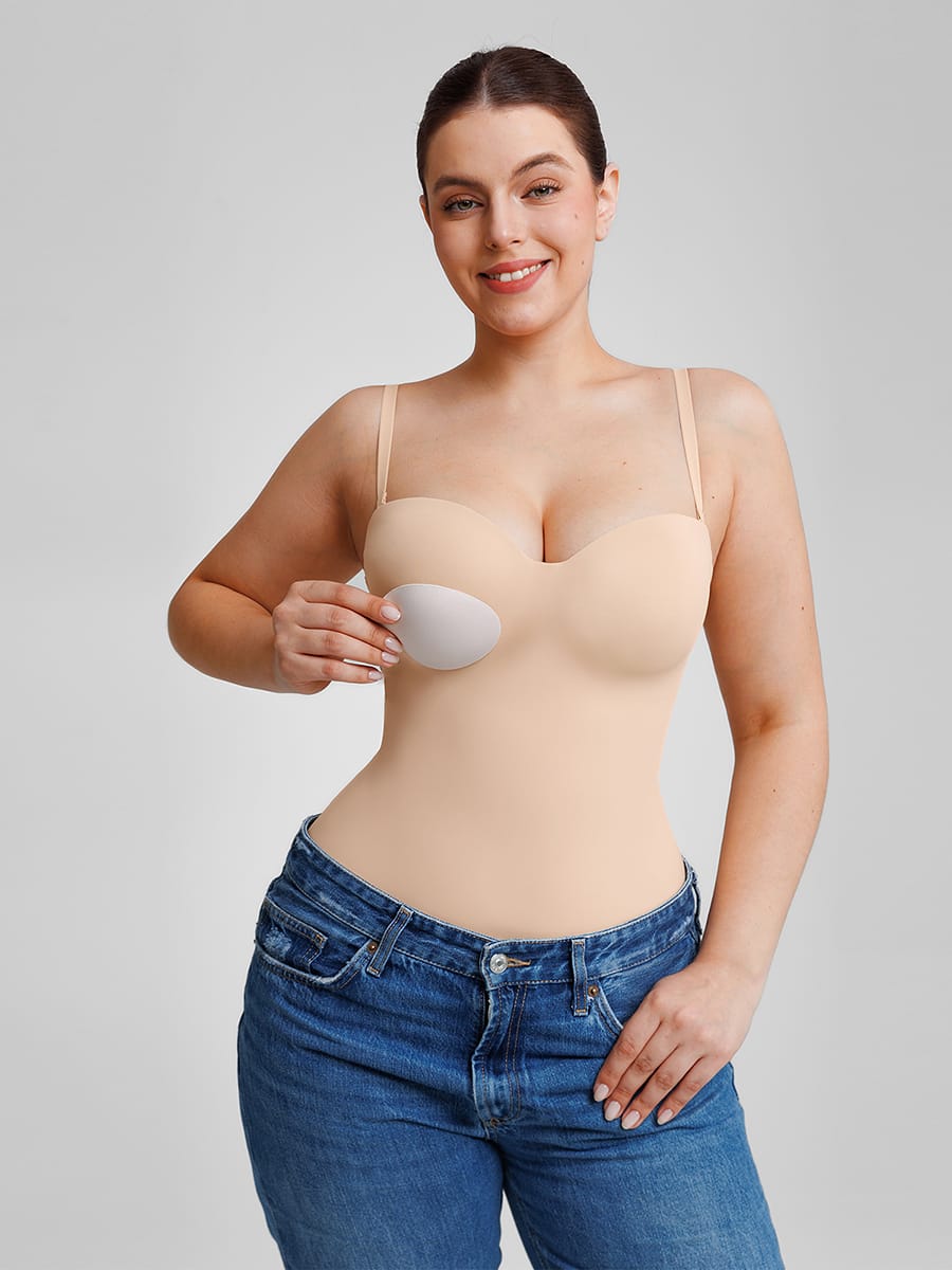 Seamless Underwire Half Cup Shapewear Bodysuit with Removable Pads - FirmaHold