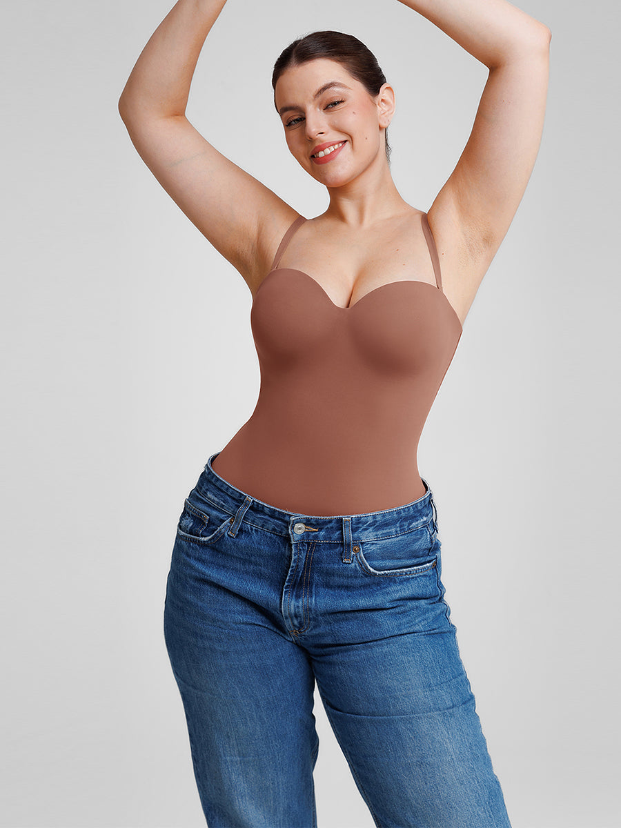 Seamless Underwire Half Cup Shapewear Bodysuit with Removable Pads - FirmaHold