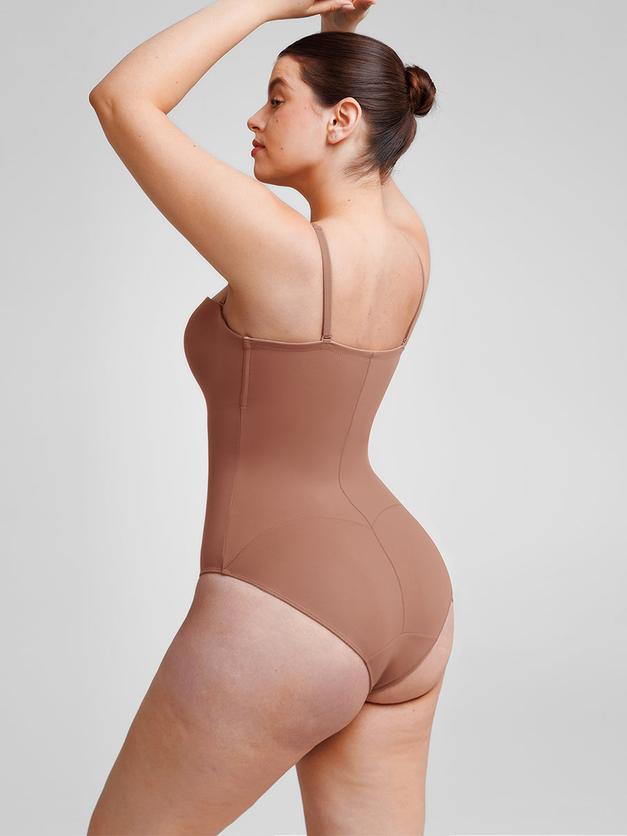 Seamless Underwire Half Cup Shapewear Bodysuit with Removable Pads - FirmaHold
