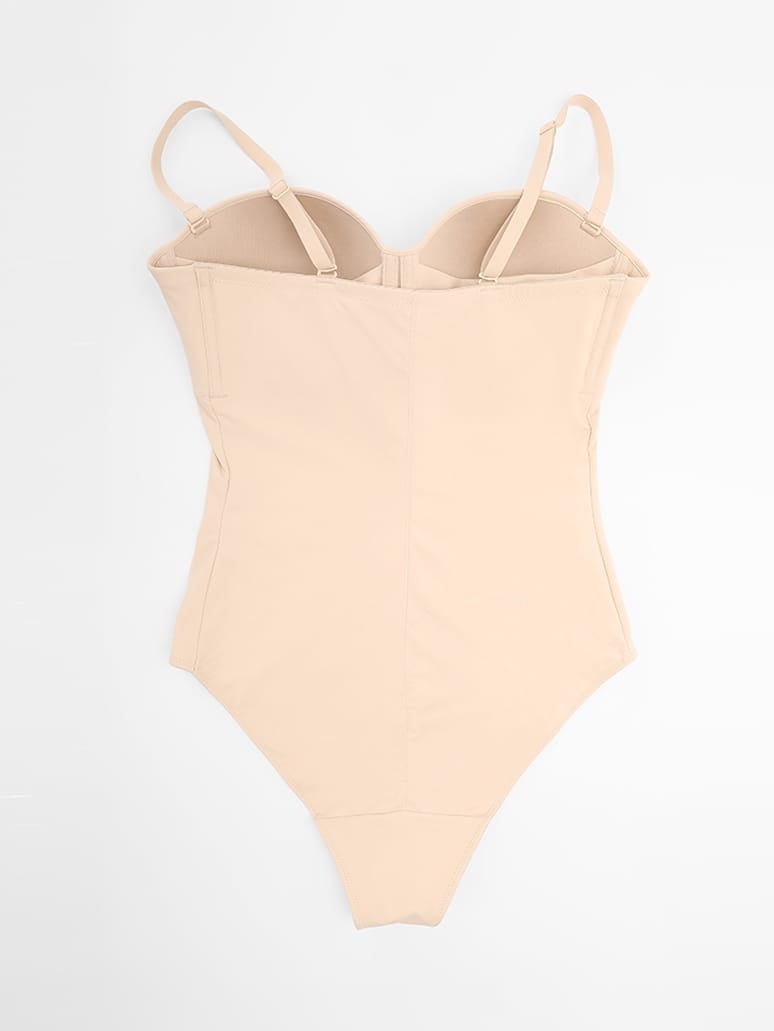 Seamless Underwire Half Cup Shapewear Bodysuit with Removable Pads - FirmaHold