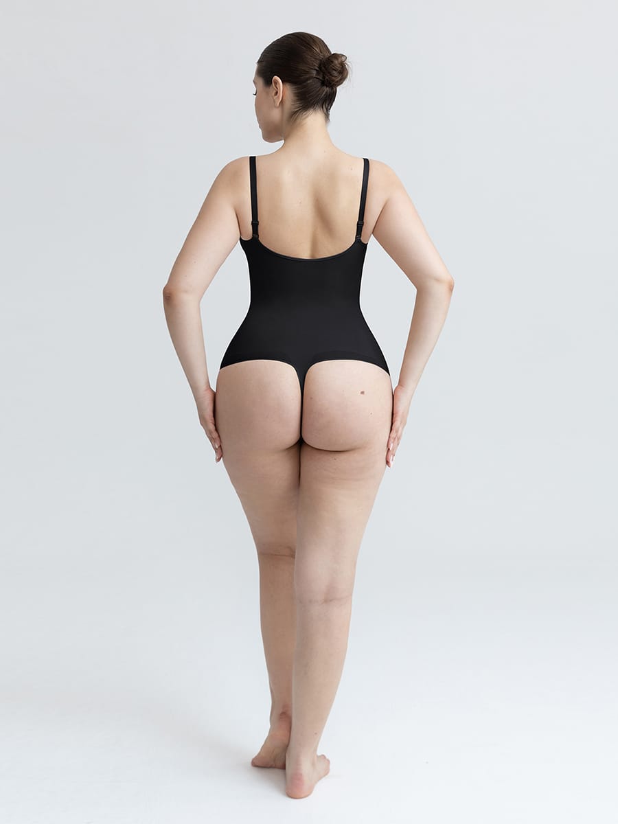 Seamless V Neck Ruched Bust Tummy Control Thong Shaping Bodysuit - FirmaActive