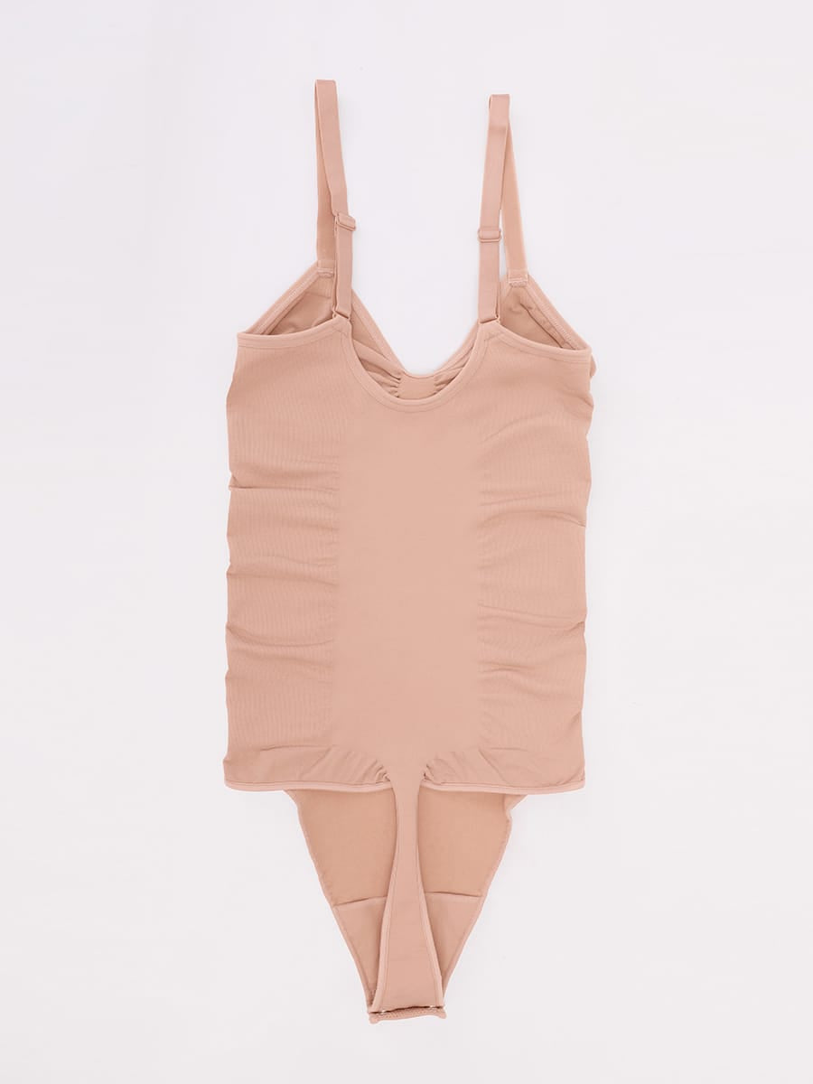Seamless V Neck Ruched Bust Tummy Control Thong Shaping Bodysuit - FirmaActive