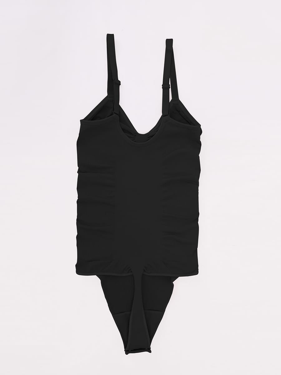 Seamless V Neck Ruched Bust Tummy Control Thong Shaping Bodysuit - FirmaActive